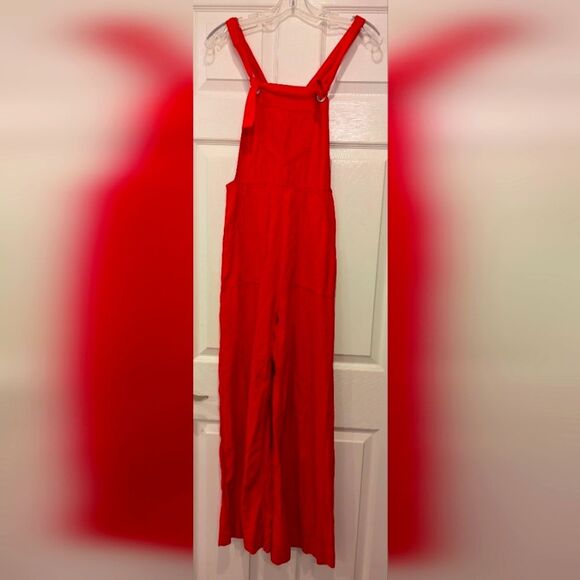Anthropologie Rompers Constance Red Wide-Leg Overalls Linen Bland XS Relaxed Fit - Picture 4 of 10
